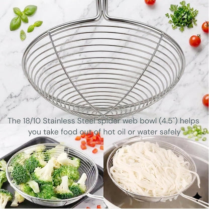 13.7-inch Spider Strainer Skimmer Stainless Steel Pasta Strainer Spoon for Cooking and Frying, Wire Skimmer Ladle Kitchen Utensils Fryer Scoop Spoon.