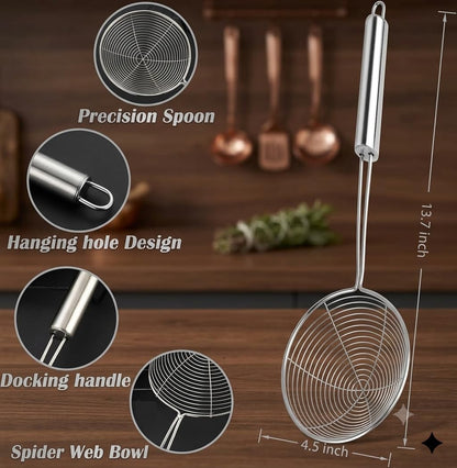 13.7-inch Spider Strainer Skimmer Stainless Steel Pasta Strainer Spoon for Cooking and Frying, Wire Skimmer Ladle Kitchen Utensils Fryer Scoop Spoon.