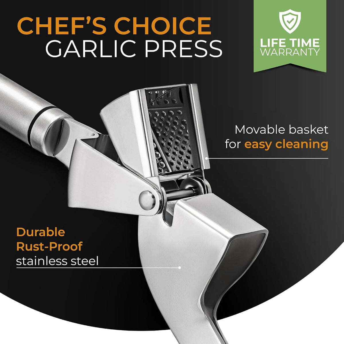 Garlic Press Stainless Steel - Premium Professional Grade Garlic Mincer, Crusher & Peeler Set - Easy Clean, Dishwasher Safe & Rust-proof