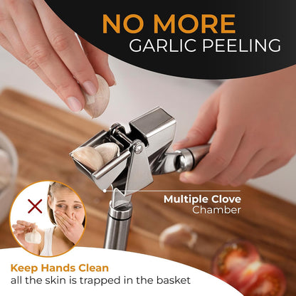 Garlic Press Stainless Steel - Premium Professional Grade Garlic Mincer, Crusher & Peeler Set - Easy Clean, Dishwasher Safe & Rust-proof