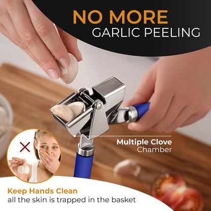 Garlic Press Stainless Steel - Premium Professional Grade Garlic Mincer, Crusher & Peeler Set - Easy Clean, Dishwasher Safe & Rust-proof