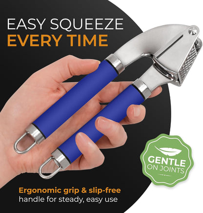 Garlic Press Stainless Steel - Premium Professional Grade Garlic Mincer, Crusher & Peeler Set - Easy Clean, Dishwasher Safe & Rust-proof