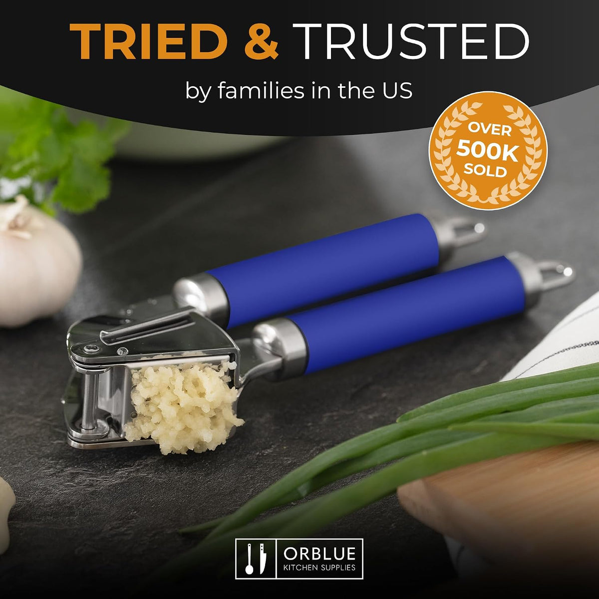 Garlic Press Stainless Steel - Premium Professional Grade Garlic Mincer, Crusher & Peeler Set - Easy Clean, Dishwasher Safe & Rust-proof