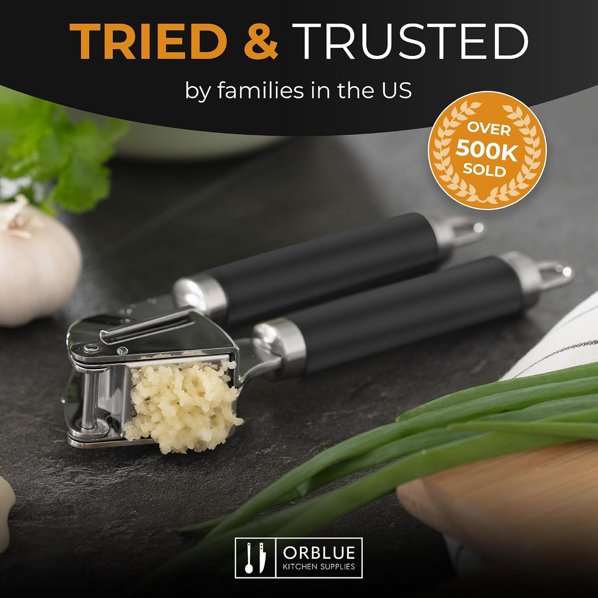 Garlic Press Stainless Steel - Premium Professional Grade Garlic Mincer, Crusher & Peeler Set - Easy Clean, Dishwasher Safe & Rust-proof