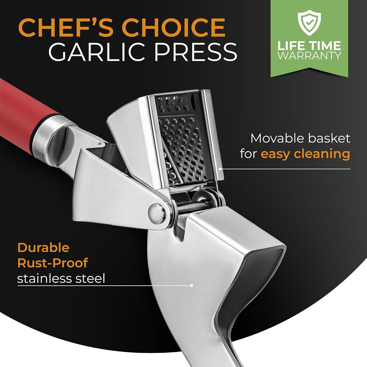 Garlic Press Stainless Steel - Premium Professional Grade Garlic Mincer, Crusher & Peeler Set - Easy Clean, Dishwasher Safe & Rust-proof