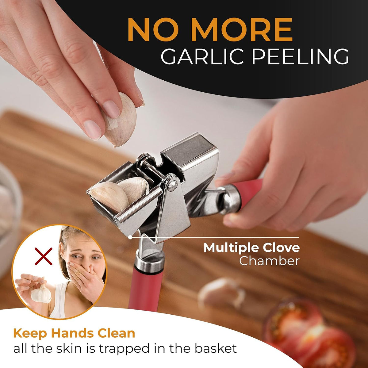 Garlic Press Stainless Steel - Premium Professional Grade Garlic Mincer, Crusher & Peeler Set - Easy Clean, Dishwasher Safe & Rust-proof
