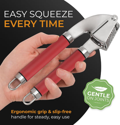 Garlic Press Stainless Steel - Premium Professional Grade Garlic Mincer, Crusher & Peeler Set - Easy Clean, Dishwasher Safe & Rust-proof