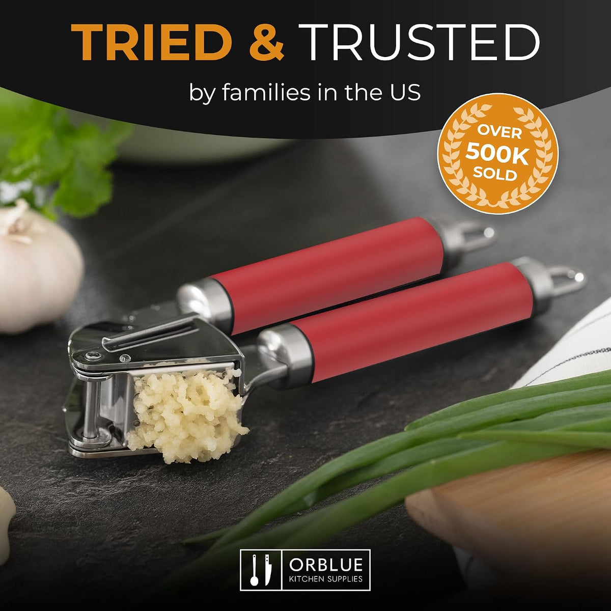 Garlic Press Stainless Steel - Premium Professional Grade Garlic Mincer, Crusher & Peeler Set - Easy Clean, Dishwasher Safe & Rust-proof