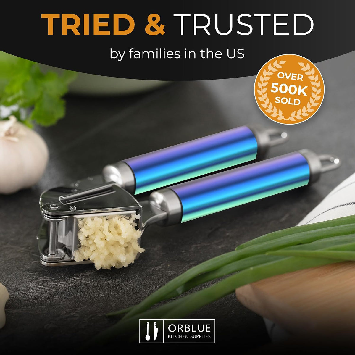 Garlic Press Stainless Steel - Premium Professional Grade Garlic Mincer, Crusher & Peeler Set - Easy Clean, Dishwasher Safe & Rust-proof