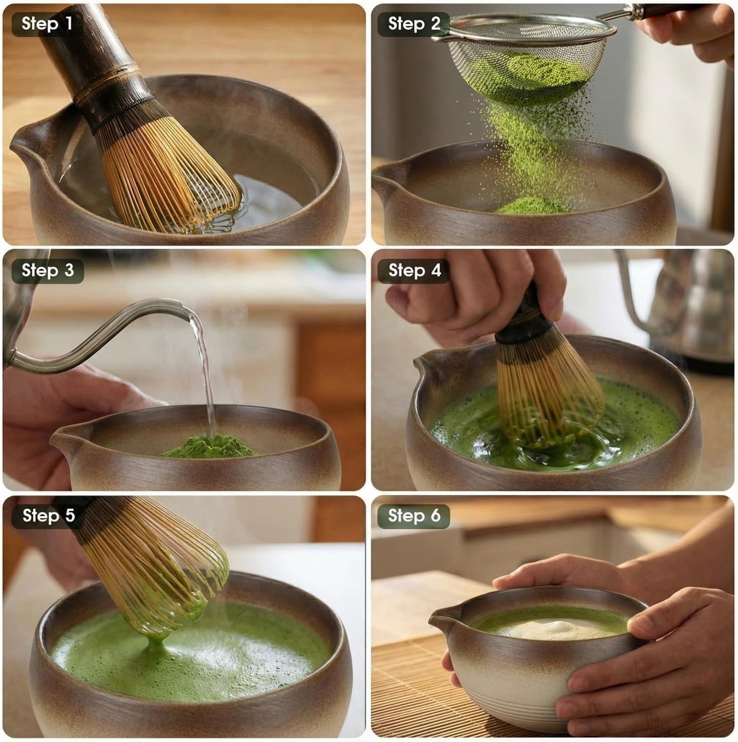 7-Piece Matcha Set，Matcha Bowl & 100-Prong Purple Bamboo Whisk | Gilded Artisan Finish, Bamboo Tea Mat Included, Creates Silky Creamy Foam, Japanese Tea Ceremony, Gift for Matcha Lovers