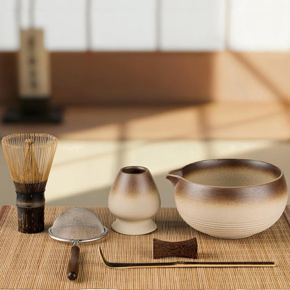 7-Piece Matcha Set，Matcha Bowl & 100-Prong Purple Bamboo Whisk | Gilded Artisan Finish, Bamboo Tea Mat Included, Creates Silky Creamy Foam, Japanese Tea Ceremony, Gift for Matcha Lovers