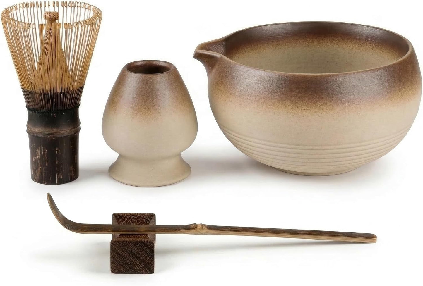 7-Piece Matcha Set，Matcha Bowl & 100-Prong Purple Bamboo Whisk | Gilded Artisan Finish, Bamboo Tea Mat Included, Creates Silky Creamy Foam, Japanese Tea Ceremony, Gift for Matcha Lovers