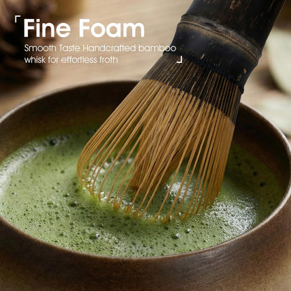 7-Piece Matcha Set，Matcha Bowl & 100-Prong Purple Bamboo Whisk | Gilded Artisan Finish, Bamboo Tea Mat Included, Creates Silky Creamy Foam, Japanese Tea Ceremony, Gift for Matcha Lovers