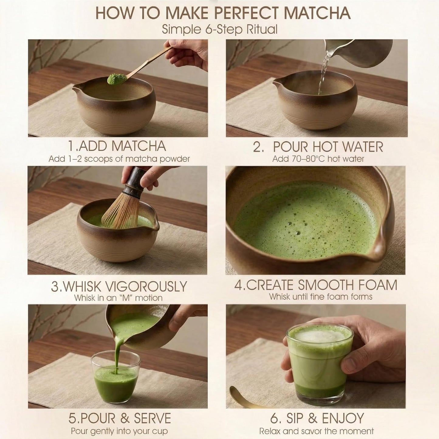 7-Piece Matcha Set，Matcha Bowl & 100-Prong Purple Bamboo Whisk | Gilded Artisan Finish, Bamboo Tea Mat Included, Creates Silky Creamy Foam, Japanese Tea Ceremony, Gift for Matcha Lovers