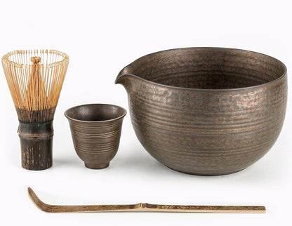 7-Piece Matcha Set，Matcha Bowl & 100-Prong Purple Bamboo Whisk | Gilded Artisan Finish, Bamboo Tea Mat Included, Creates Silky Creamy Foam, Japanese Tea Ceremony, Gift for Matcha Lovers