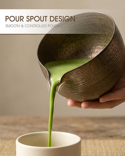 7-Piece Matcha Set，Matcha Bowl & 100-Prong Purple Bamboo Whisk | Gilded Artisan Finish, Bamboo Tea Mat Included, Creates Silky Creamy Foam, Japanese Tea Ceremony, Gift for Matcha Lovers
