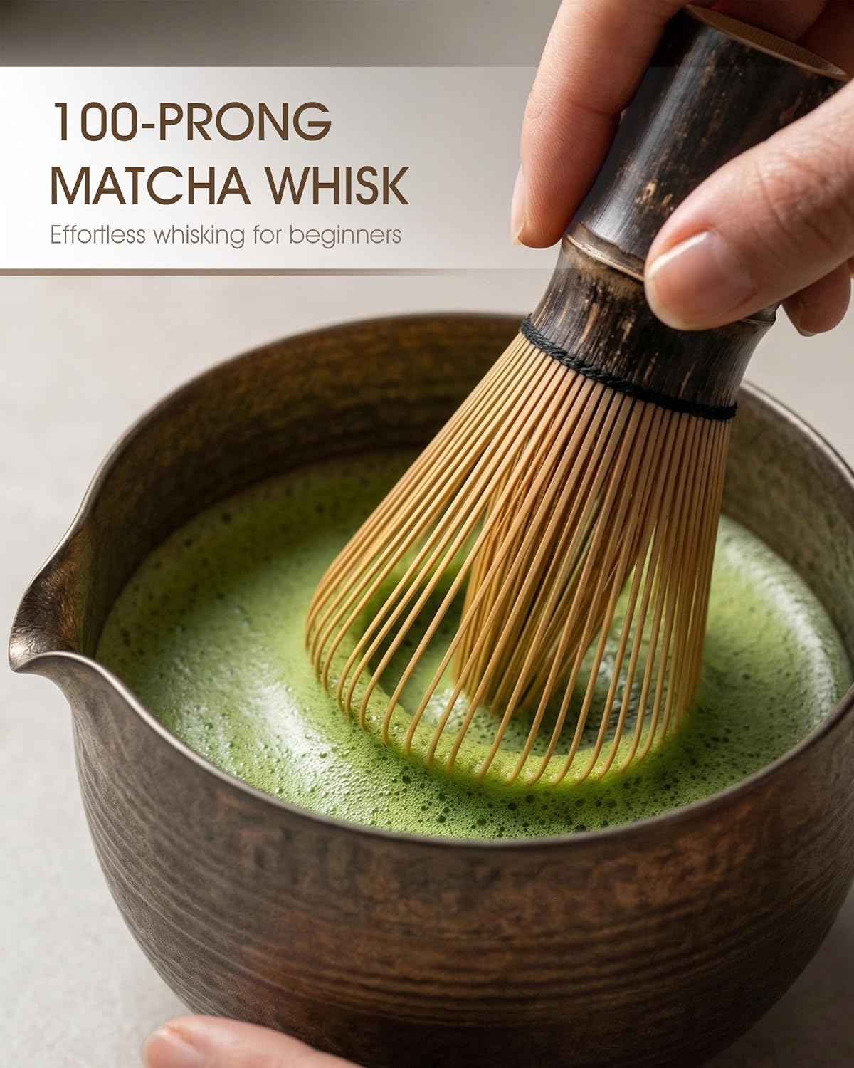 7-Piece Matcha Set，Matcha Bowl & 100-Prong Purple Bamboo Whisk | Gilded Artisan Finish, Bamboo Tea Mat Included, Creates Silky Creamy Foam, Japanese Tea Ceremony, Gift for Matcha Lovers
