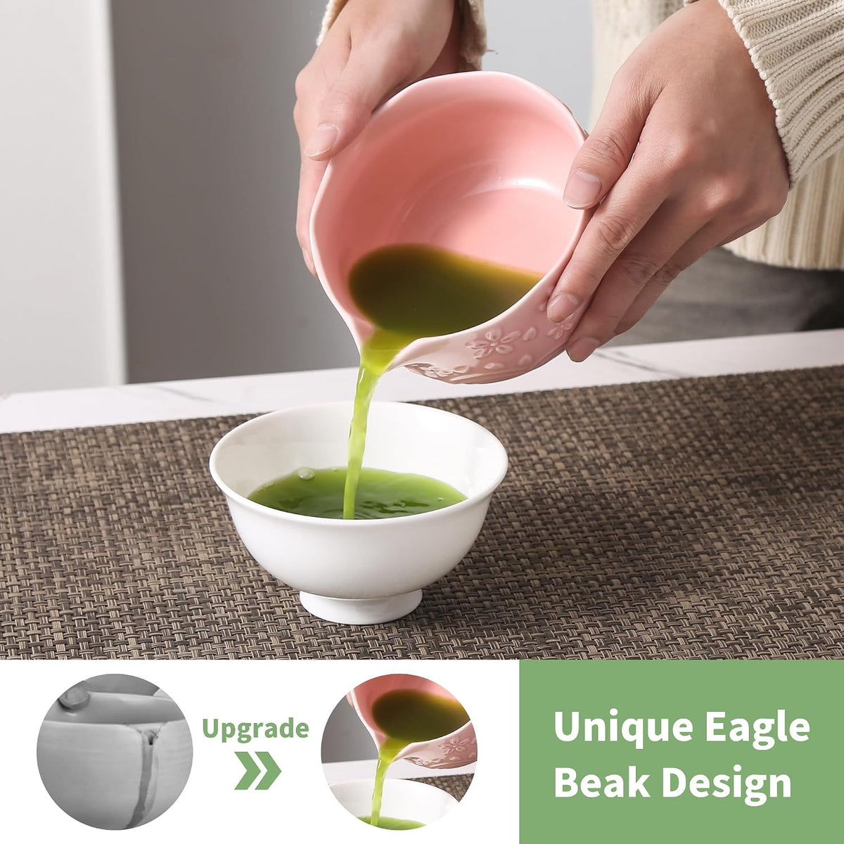 Matcha Whisk Set, Ceramic Matcha Set, Matcha Kit Set Includes Matcha Bowl, Matcha Whisk and Holder, Bamboo Scoop and Sifter, Matcha Tea Set, Ideal Gift for Family/Friend (Pink)