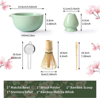 Matcha Whisk Set, Ceramic Matcha Set, Matcha Kit Set Includes Matcha Bowl, Matcha Whisk and Holder, Bamboo Scoop and Sifter, Matcha Tea Set, Ideal Gift for Family/Friend (Pink)