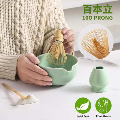 Matcha Whisk Set, Ceramic Matcha Set, Matcha Kit Set Includes Matcha Bowl, Matcha Whisk and Holder, Bamboo Scoop and Sifter, Matcha Tea Set, Ideal Gift for Family/Friend (Pink)