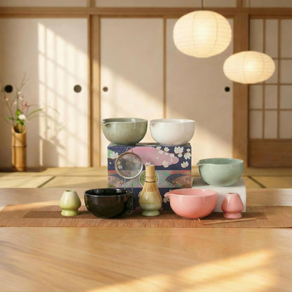 Matcha Whisk Set, Ceramic Matcha Set, Matcha Kit Set Includes Matcha Bowl, Matcha Whisk and Holder, Bamboo Scoop and Sifter, Matcha Tea Set, Ideal Gift for Family/Friend (Pink)