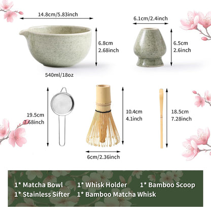 Matcha Whisk Set, Ceramic Matcha Set, Matcha Kit Set Includes Matcha Bowl, Matcha Whisk and Holder, Bamboo Scoop and Sifter, Matcha Tea Set, Ideal Gift for Family/Friend (Pink)