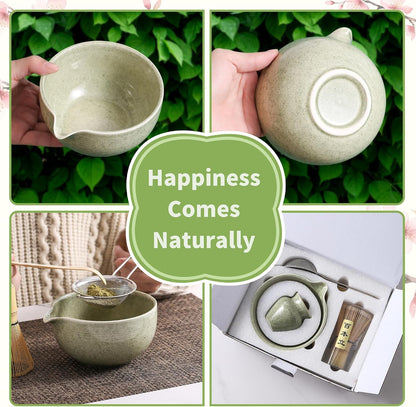 Matcha Whisk Set, Ceramic Matcha Set, Matcha Kit Set Includes Matcha Bowl, Matcha Whisk and Holder, Bamboo Scoop and Sifter, Matcha Tea Set, Ideal Gift for Family/Friend (Pink)