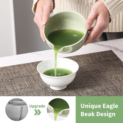Matcha Whisk Set, Ceramic Matcha Set, Matcha Kit Set Includes Matcha Bowl, Matcha Whisk and Holder, Bamboo Scoop and Sifter, Matcha Tea Set, Ideal Gift for Family/Friend (Pink)