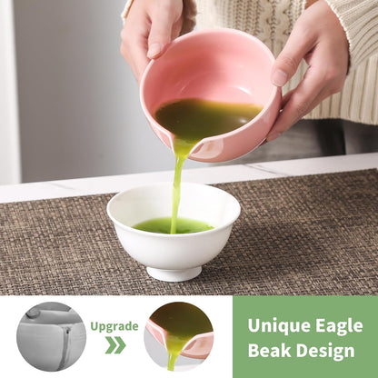 Matcha Whisk Set, Ceramic Matcha Set, Matcha Kit Set Includes Matcha Bowl, Matcha Whisk and Holder, Bamboo Scoop and Sifter, Matcha Tea Set, Ideal Gift for Family/Friend (Pink)