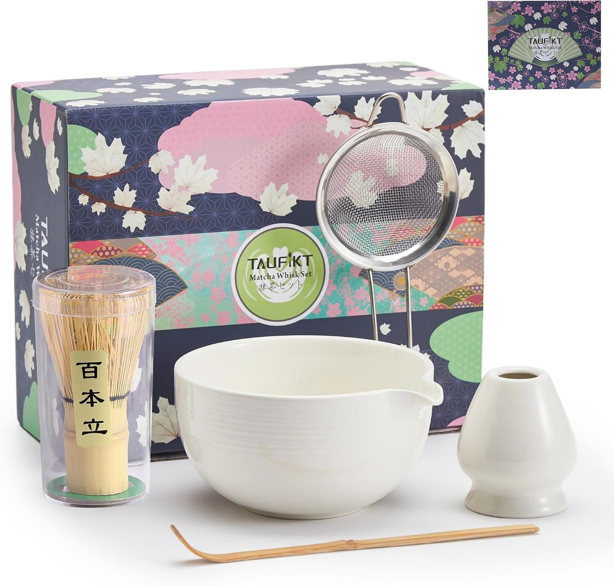 Matcha Whisk Set, Ceramic Matcha Set, Matcha Kit Set Includes Matcha Bowl, Matcha Whisk and Holder, Bamboo Scoop and Sifter, Matcha Tea Set, Ideal Gift for Family/Friend (Pink)
