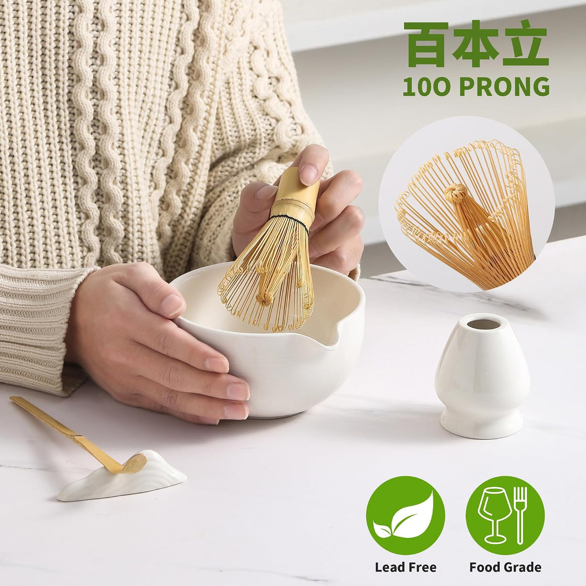 Matcha Whisk Set, Ceramic Matcha Set, Matcha Kit Set Includes Matcha Bowl, Matcha Whisk and Holder, Bamboo Scoop and Sifter, Matcha Tea Set, Ideal Gift for Family/Friend (Pink)
