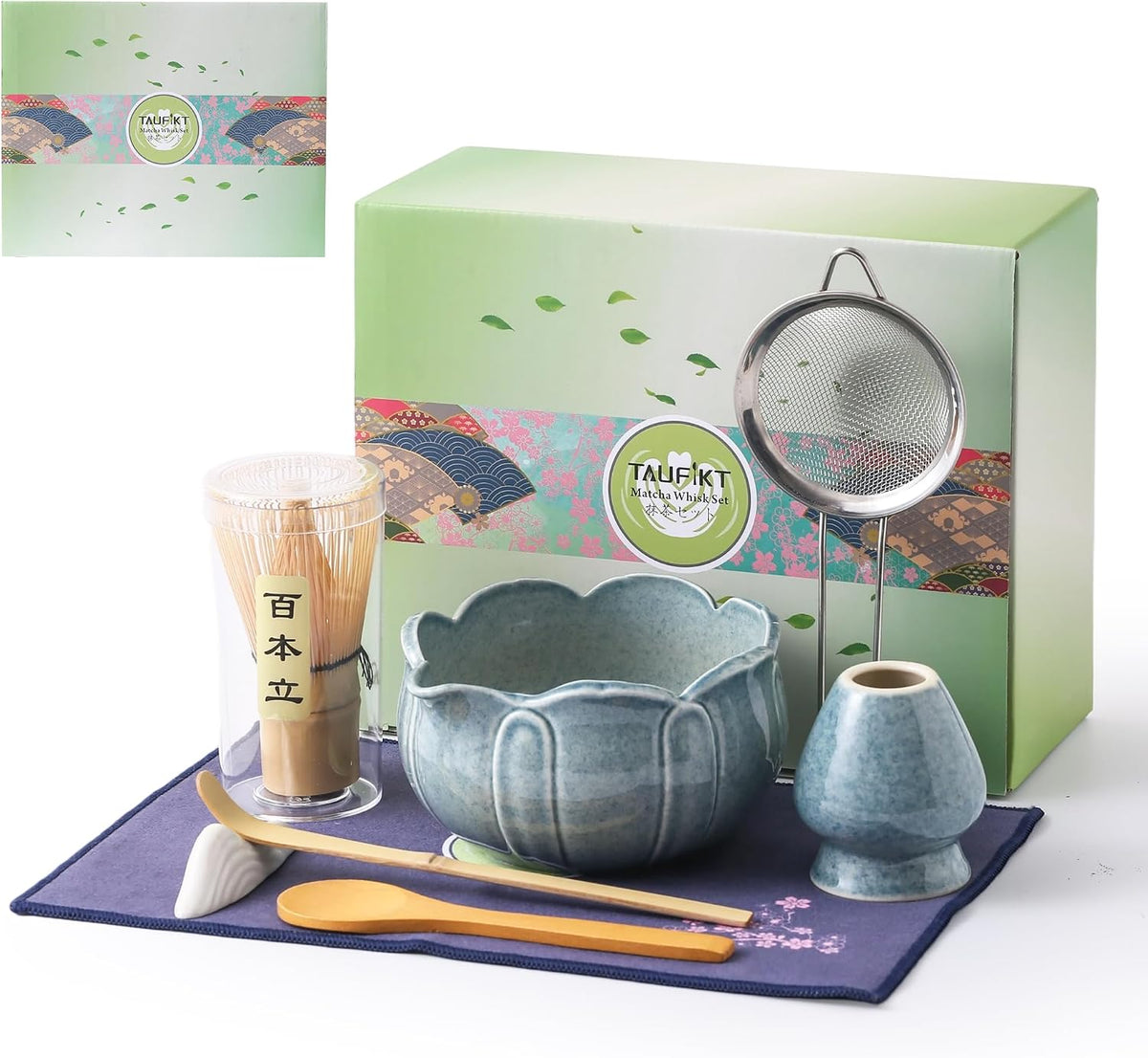 Matcha Whisk Set, Ceramic Matcha Set, Matcha Kit Set Includes Matcha Bowl, Matcha Whisk and Holder, Bamboo Scoop and Sifter, Matcha Tea Set, Ideal Gift for Family/Friend (Pink)