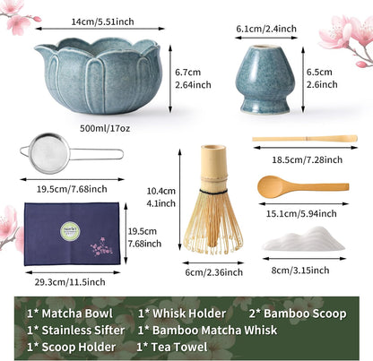 Matcha Whisk Set, Ceramic Matcha Set, Matcha Kit Set Includes Matcha Bowl, Matcha Whisk and Holder, Bamboo Scoop and Sifter, Matcha Tea Set, Ideal Gift for Family/Friend (Pink)