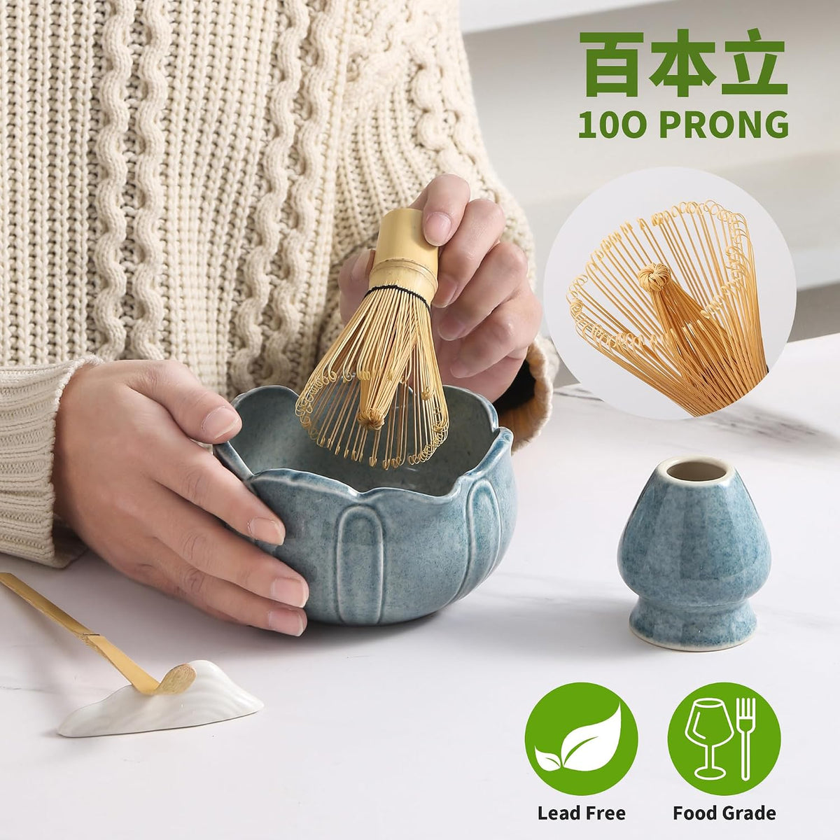Matcha Whisk Set, Ceramic Matcha Set, Matcha Kit Set Includes Matcha Bowl, Matcha Whisk and Holder, Bamboo Scoop and Sifter, Matcha Tea Set, Ideal Gift for Family/Friend (Pink)