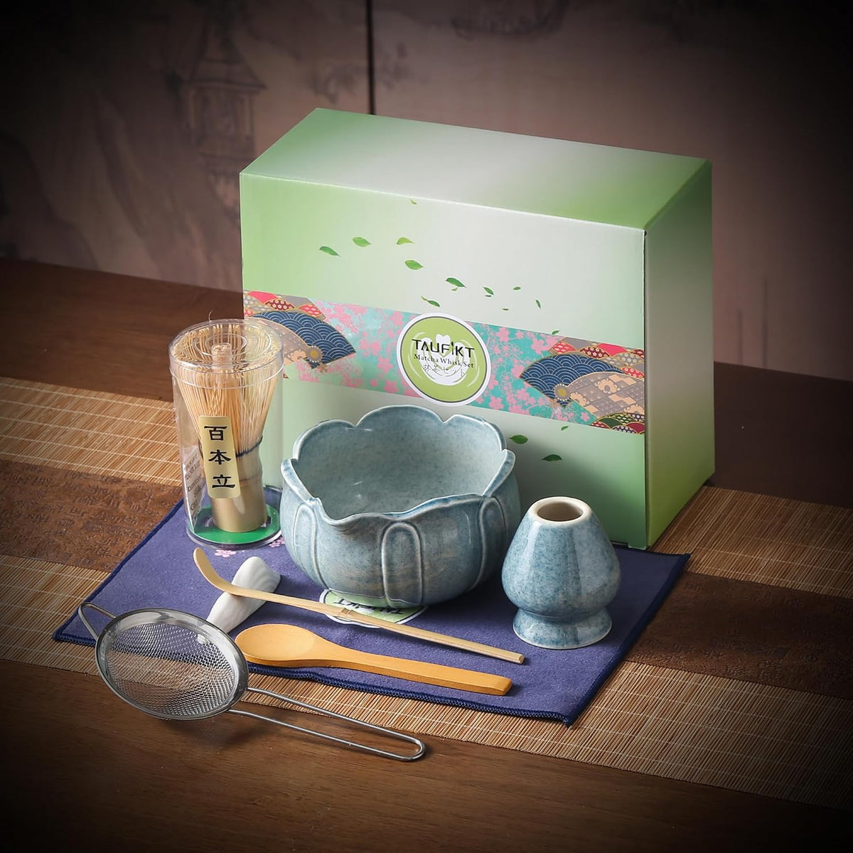 Matcha Whisk Set, Ceramic Matcha Set, Matcha Kit Set Includes Matcha Bowl, Matcha Whisk and Holder, Bamboo Scoop and Sifter, Matcha Tea Set, Ideal Gift for Family/Friend (Pink)