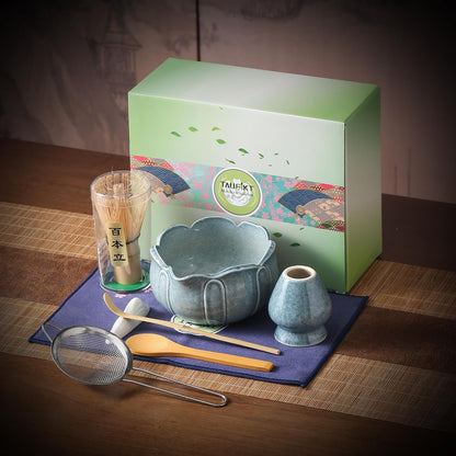 Matcha Whisk Set, Ceramic Matcha Set, Matcha Kit Set Includes Matcha Bowl, Matcha Whisk and Holder, Bamboo Scoop and Sifter, Matcha Tea Set, Ideal Gift for Family/Friend (Pink)