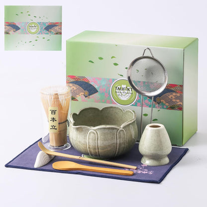 Matcha Whisk Set, Ceramic Matcha Set, Matcha Kit Set Includes Matcha Bowl, Matcha Whisk and Holder, Bamboo Scoop and Sifter, Matcha Tea Set, Ideal Gift for Family/Friend (Pink)