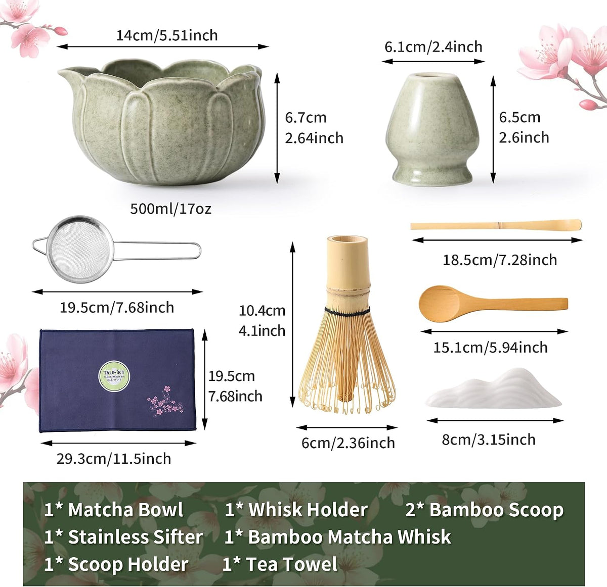 Matcha Whisk Set, Ceramic Matcha Set, Matcha Kit Set Includes Matcha Bowl, Matcha Whisk and Holder, Bamboo Scoop and Sifter, Matcha Tea Set, Ideal Gift for Family/Friend (Pink)