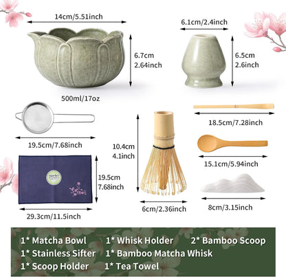Matcha Whisk Set, Ceramic Matcha Set, Matcha Kit Set Includes Matcha Bowl, Matcha Whisk and Holder, Bamboo Scoop and Sifter, Matcha Tea Set, Ideal Gift for Family/Friend (Pink)