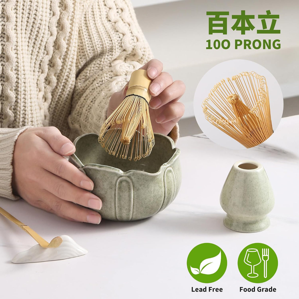 Matcha Whisk Set, Ceramic Matcha Set, Matcha Kit Set Includes Matcha Bowl, Matcha Whisk and Holder, Bamboo Scoop and Sifter, Matcha Tea Set, Ideal Gift for Family/Friend (Pink)