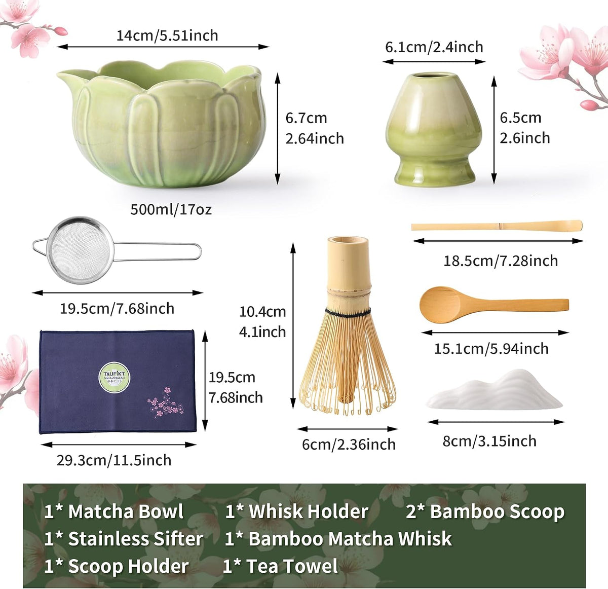 Matcha Whisk Set, Ceramic Matcha Set, Matcha Kit Set Includes Matcha Bowl, Matcha Whisk and Holder, Bamboo Scoop and Sifter, Matcha Tea Set, Ideal Gift for Family/Friend (Pink)