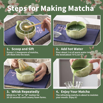Matcha Whisk Set, Ceramic Matcha Set, Matcha Kit Set Includes Matcha Bowl, Matcha Whisk and Holder, Bamboo Scoop and Sifter, Matcha Tea Set, Ideal Gift for Family/Friend (Pink)
