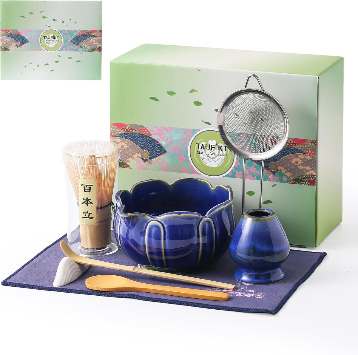 Matcha Whisk Set, Ceramic Matcha Set, Matcha Kit Set Includes Matcha Bowl, Matcha Whisk and Holder, Bamboo Scoop and Sifter, Matcha Tea Set, Ideal Gift for Family/Friend (Pink)