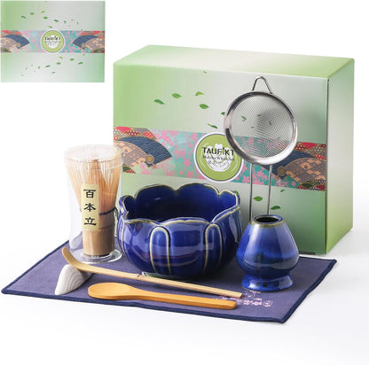 Matcha Whisk Set, Ceramic Matcha Set, Matcha Kit Set Includes Matcha Bowl, Matcha Whisk and Holder, Bamboo Scoop and Sifter, Matcha Tea Set, Ideal Gift for Family/Friend (Pink)