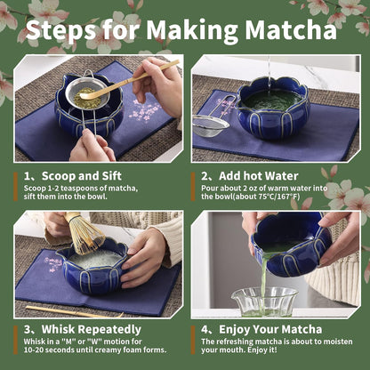 Matcha Whisk Set, Ceramic Matcha Set, Matcha Kit Set Includes Matcha Bowl, Matcha Whisk and Holder, Bamboo Scoop and Sifter, Matcha Tea Set, Ideal Gift for Family/Friend (Pink)