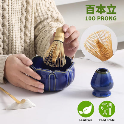 Matcha Whisk Set, Ceramic Matcha Set, Matcha Kit Set Includes Matcha Bowl, Matcha Whisk and Holder, Bamboo Scoop and Sifter, Matcha Tea Set, Ideal Gift for Family/Friend (Pink)