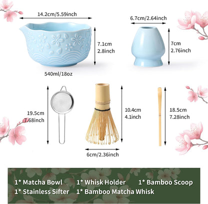 Matcha Whisk Set, Ceramic Matcha Set, Matcha Kit Set Includes Matcha Bowl, Matcha Whisk and Holder, Bamboo Scoop and Sifter, Matcha Tea Set, Ideal Gift for Family/Friend (Pink)