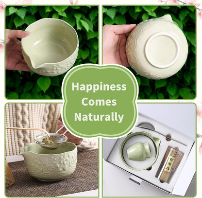 Matcha Whisk Set, Ceramic Matcha Set, Matcha Kit Set Includes Matcha Bowl, Matcha Whisk and Holder, Bamboo Scoop and Sifter, Matcha Tea Set, Ideal Gift for Family/Friend (Pink)