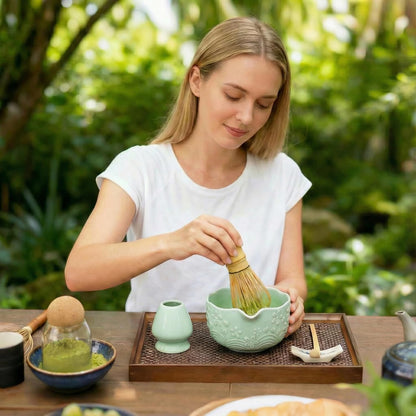 Matcha Whisk Set, Ceramic Matcha Set, Matcha Kit Set Includes Matcha Bowl, Matcha Whisk and Holder, Bamboo Scoop and Sifter, Matcha Tea Set, Ideal Gift for Family/Friend (Pink)