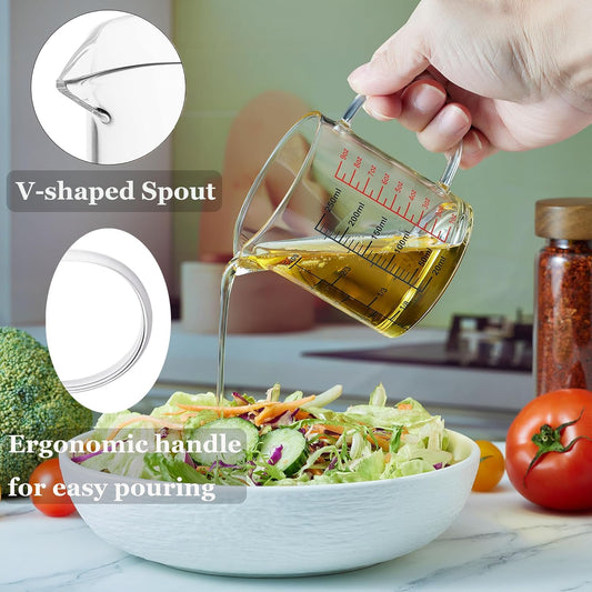 Glass Measuring Cup-[Insulated handle | V-Shaped Spout]-Made of High Borosilicate Glass Measuring Cup for Kitchen or Restaurant, Easy to Read, 250 ML (8 Oz, 1 Cup)